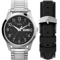 thumbnail image 1 of Timex Men's South Street Sport 36mm Watch Box Set – Silver-Tone Case Black Dial with Silver-Tone Expansion Band + Black Leather Strap, 1 of 6