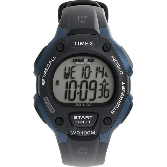 Timex Men's T5H591 Ironman Classic 30 Full-Size Black/Blue Resin Strap Watch
