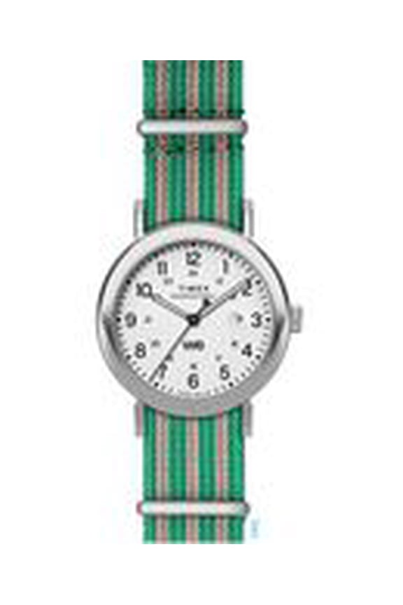 Men's Weekender 40mm Watch - Green Fabric Strap White Dial Silver-Tone Case