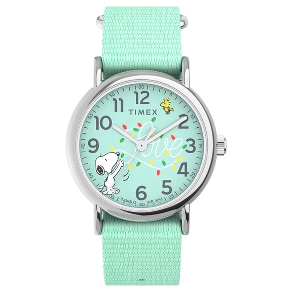 Timex Men's Weekender x Peanuts Green Dial Watch - TW2W24500