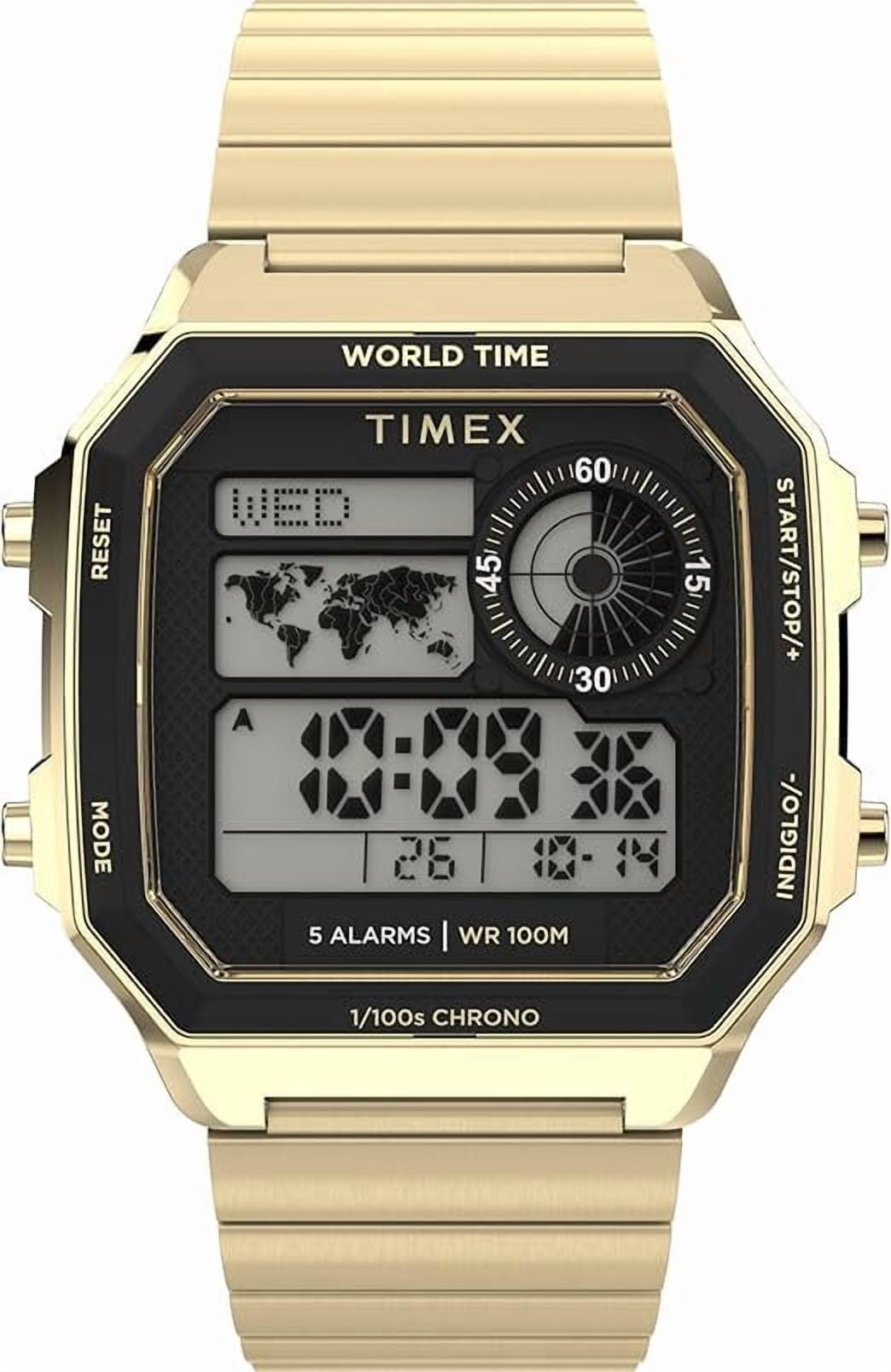 Timex Men's World Time Digital 40mm Watch - Gold-Tone Bracelet
