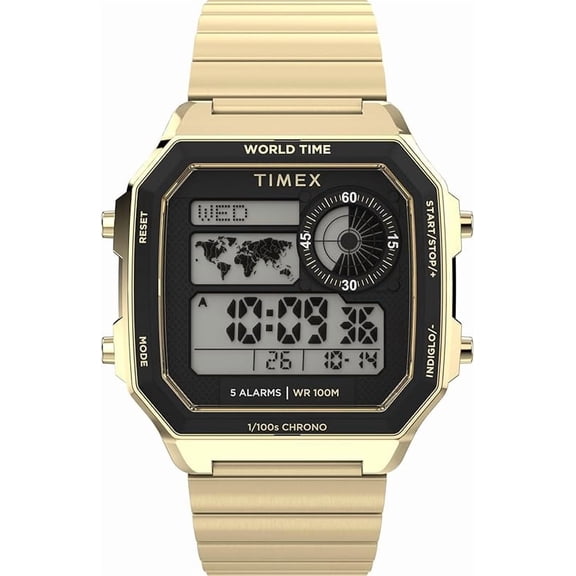 Timex Men's World Time Digital 40mm Watch - Gold-Tone Bracelet Digital Dial Gold-Tone Case