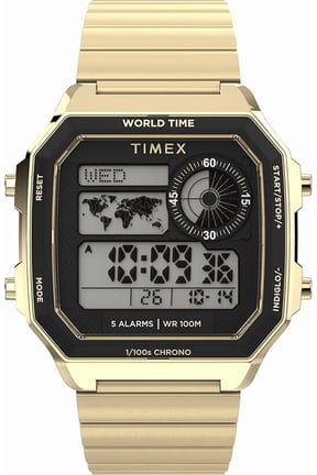 Men's World Time Digital 40mm Watch - Gold-Tone Bracelet Digital Dial Gold-Tone Case