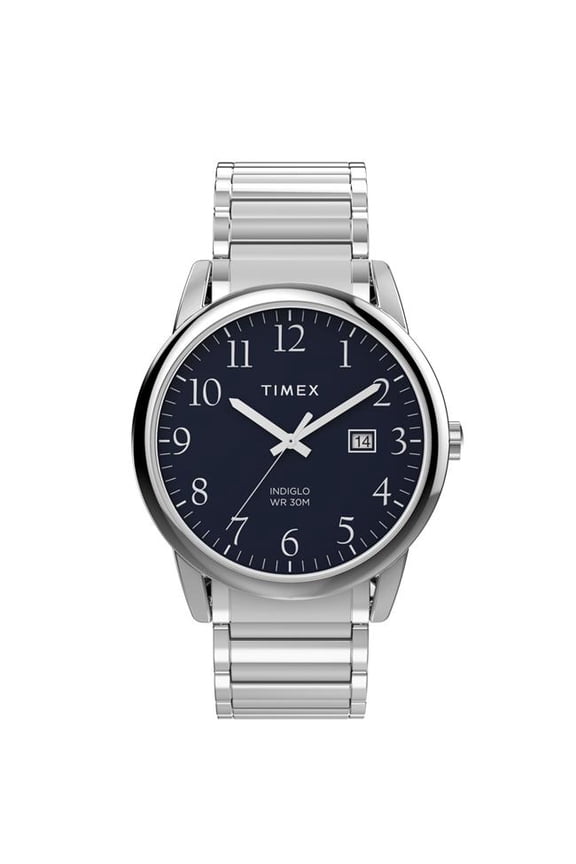 Mens Easy Reader 40 mm Watch - Silver-Tone Expansion Band, Blue Dial & Silver-Tone Case