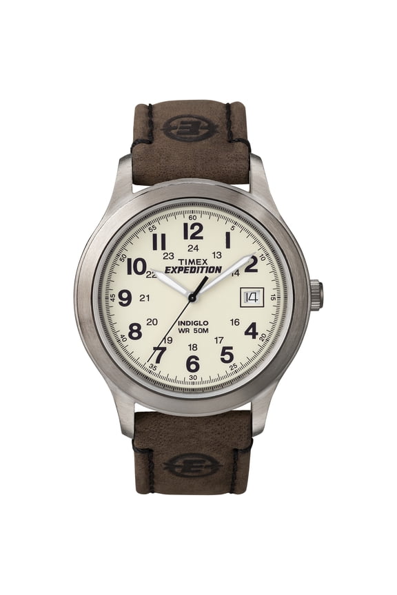 Mens Expedition Metal Field Watch, Brown Leather Strap