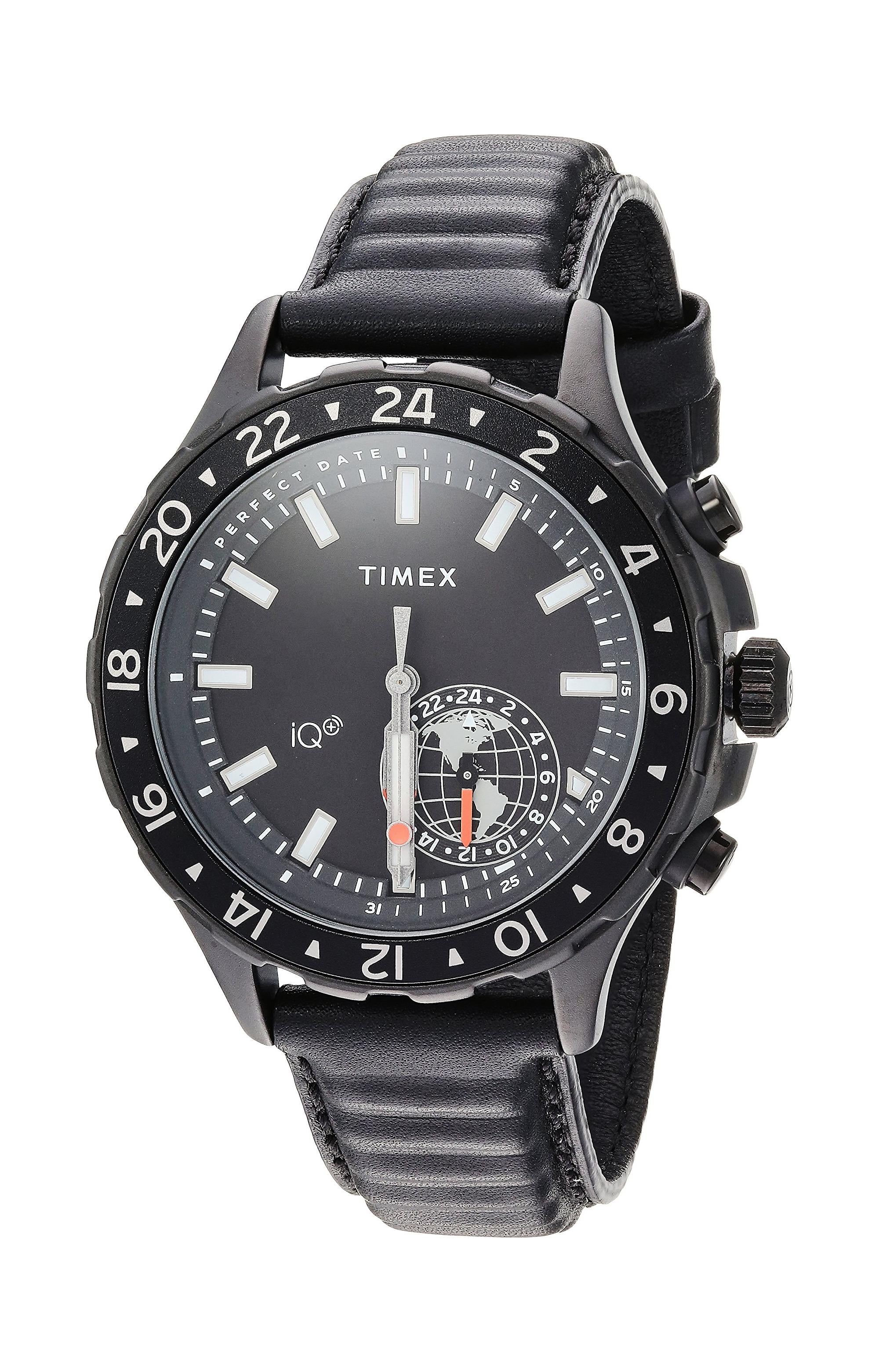 Timex Mens IQ Move Multi Time Black Leather Strap Watch TW2R39900