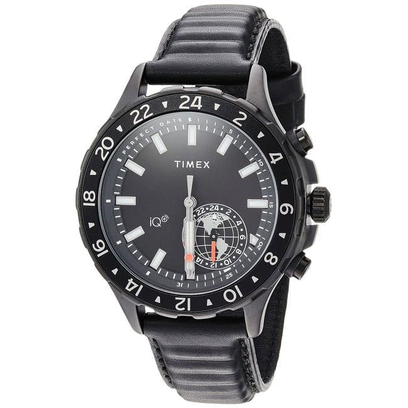 Timex Mens IQ+ Move Multi-Time Black Leather Strap Watch TW2R39900 ...