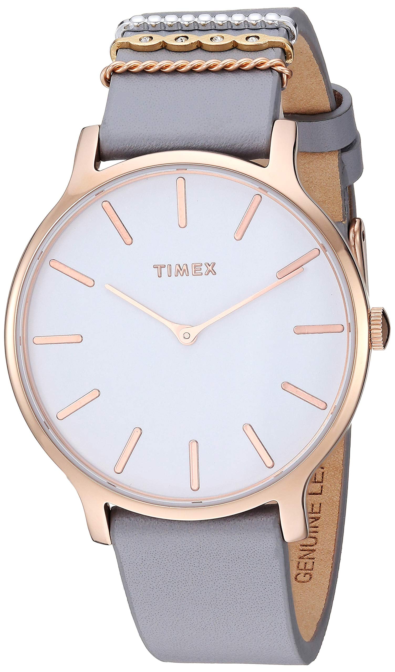 Timex Metropolitan Rose Gold Case/White Dial/ Gray Leather  display picture 3