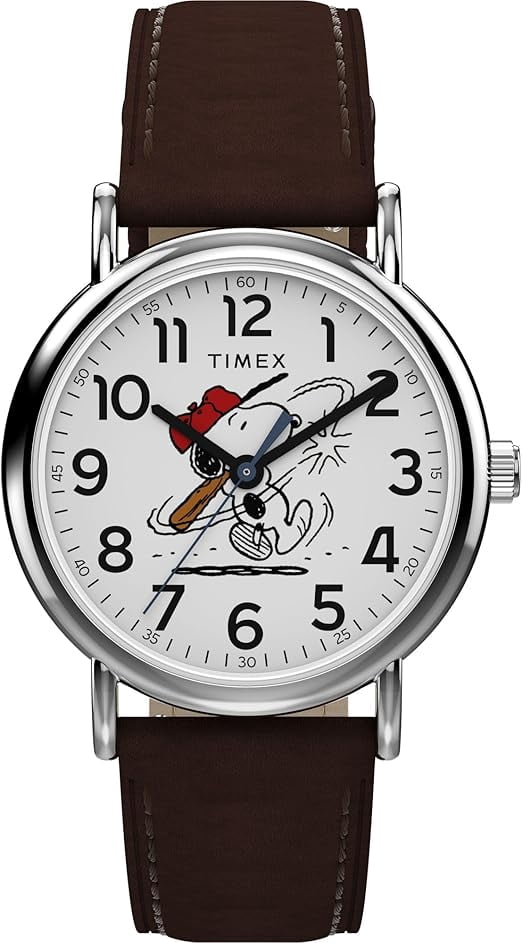 Timex Men's Peanuts Weekender Baseball 38mm Watch - Brown Two- Piece White Dial Silver-Tone Case