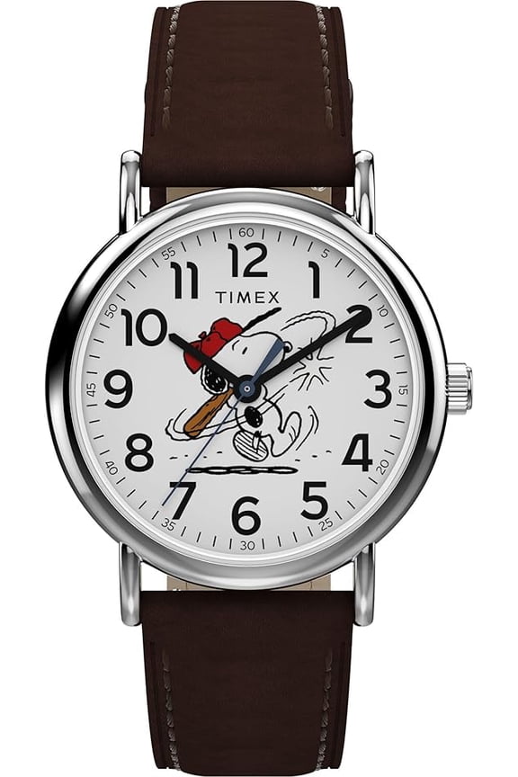 Men's Peanuts Weekender Baseball 38mm Watch - Brown Two- Piece White Dial Silver-Tone Case