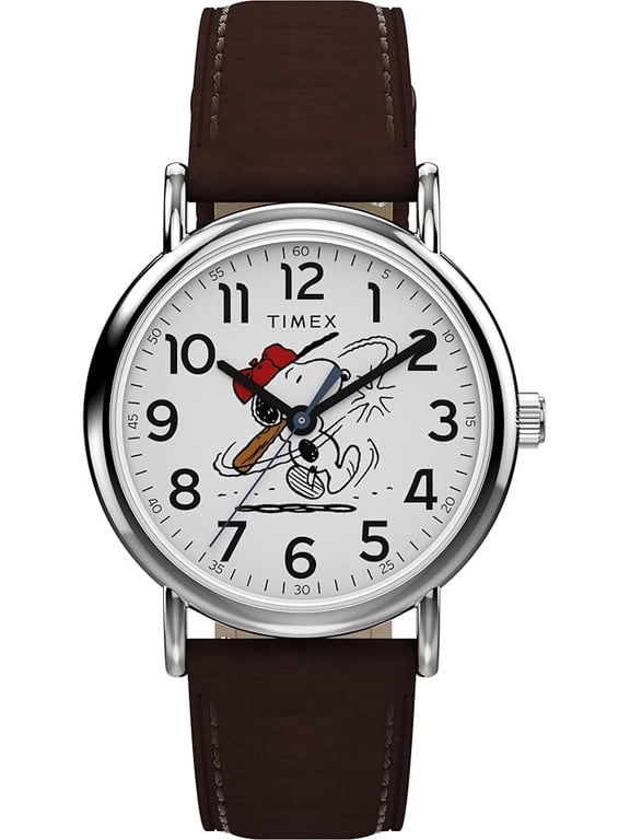 Men's Peanuts Weekender Baseball 38mm Watch - Brown Two- Piece White Dial Silver-Tone Case
