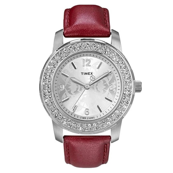 Timex Starlight T2P399 Ladies Crystal Floral Brown Strap Quartz Watch