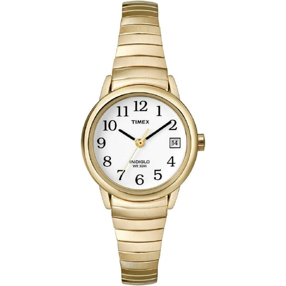 Timex T2H351 Women's Easy Reader Date Expansion Band Watch, Gold-Tone/White