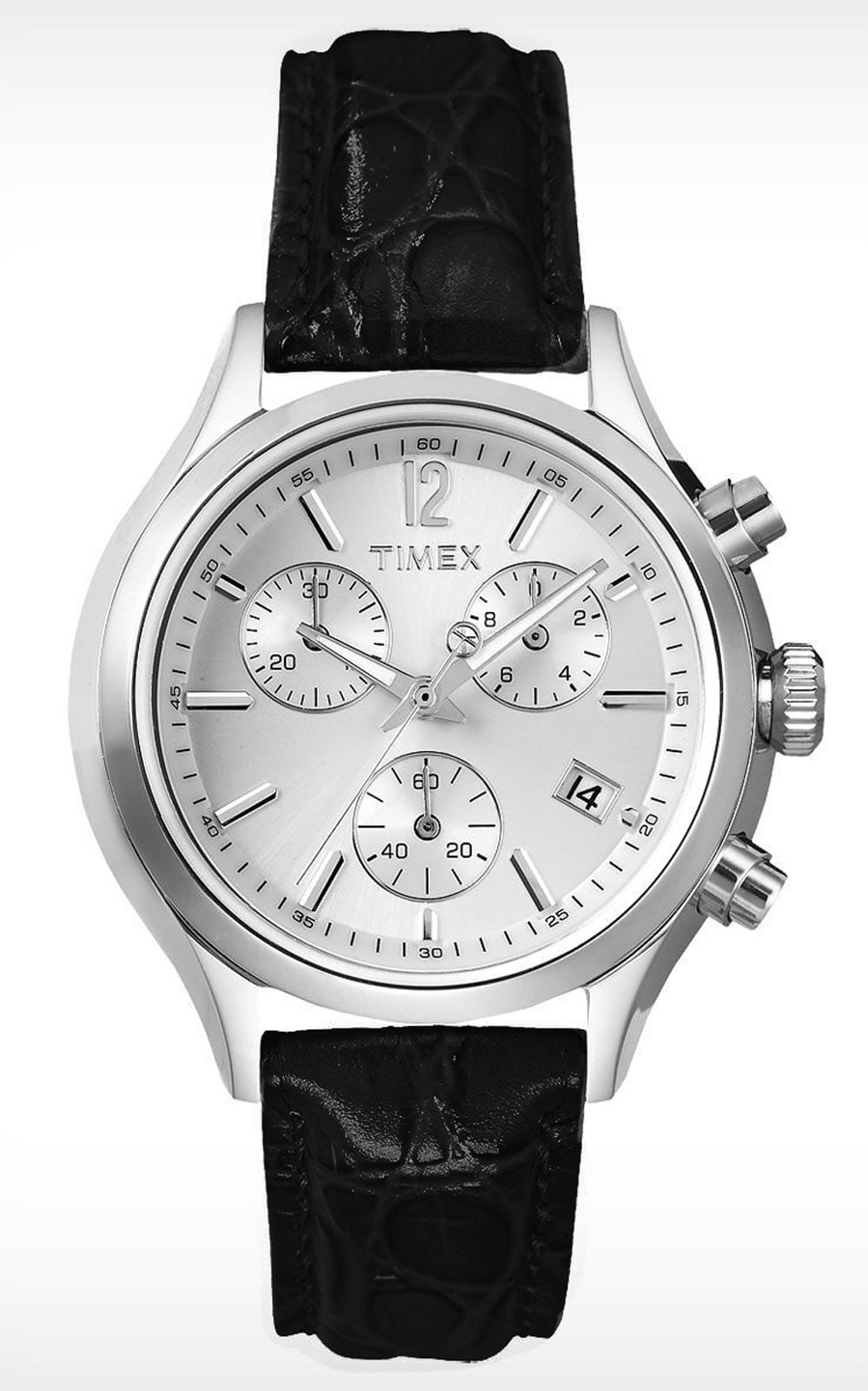 Timex T2P419 Women's Analog Chronograph Watch Black Leather Strap
