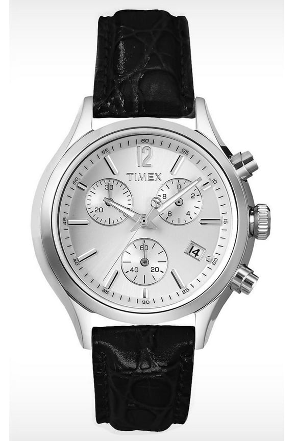 T2P419 Women's Analog Chronograph Watch Black Leather Strap