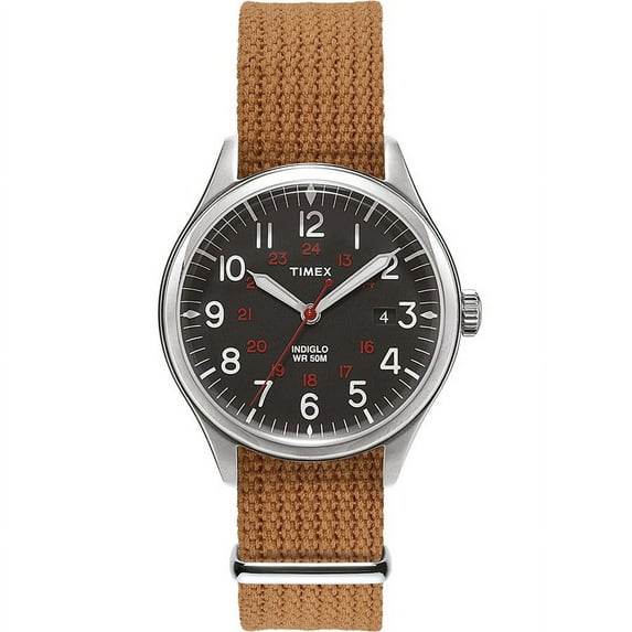 Timex TW2T41600 Waterbury Men's Analog Round Steel Watch Brown Fabric Strap
