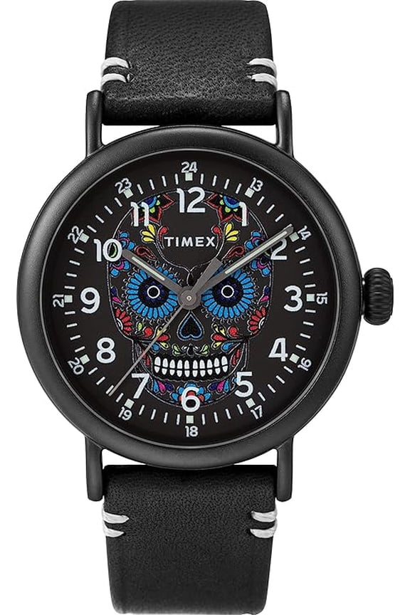 TW2U95200 Dia de los Muertos Men's Analog Round Watch Black Leather Strap
