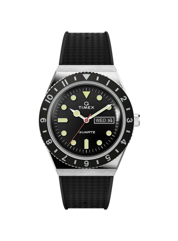 TW2V32000 Men's Q Quartz Black Dial Rubber Strap Watch