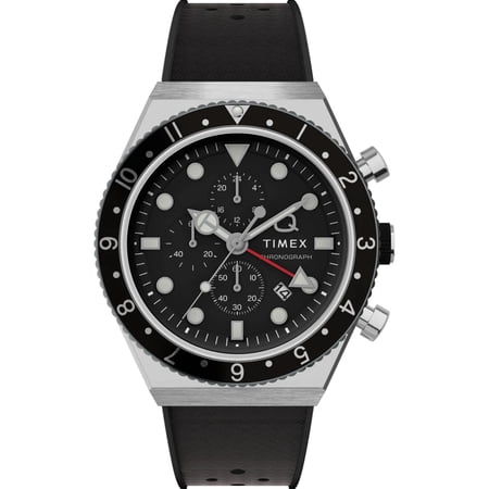 Timex TW2V70000 Men's Q Black Dial Rubber Strap Chronograph Watch