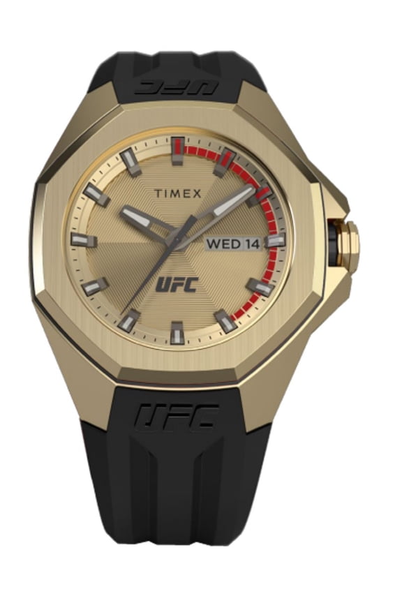 UFC Men's Pro 44mm Watch - Black Strap Gold-Tone Dial Gold-Tone Case