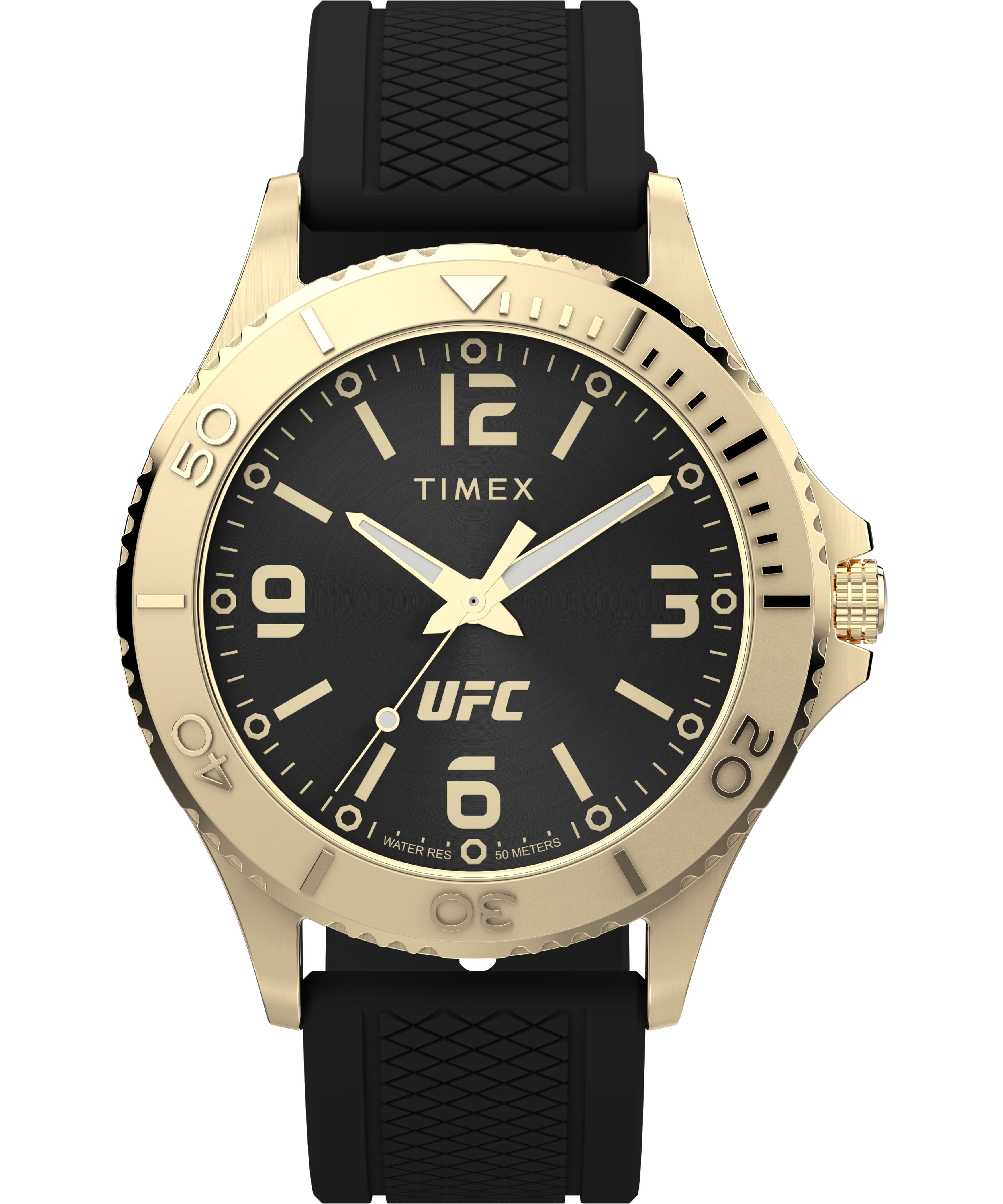 Timex UFC Unisex Gamer 42mm Watch - Black Strap Black Dial Gold-Tone Case