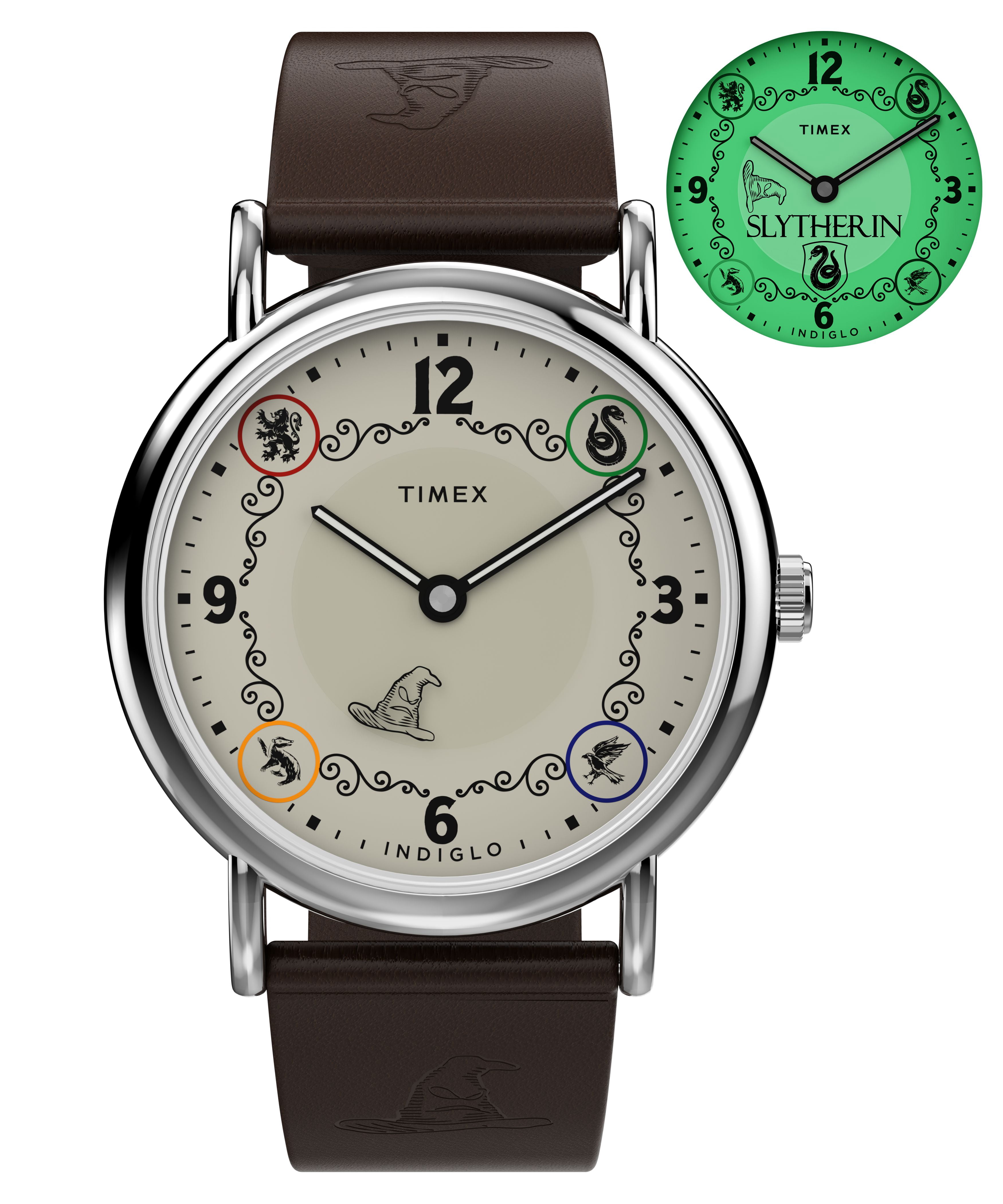 Timex Unisex Harry Potter x Weekender Slytherin House 38mm Watch - Brown Two- Piece Cream Dial Silver-Tone Case