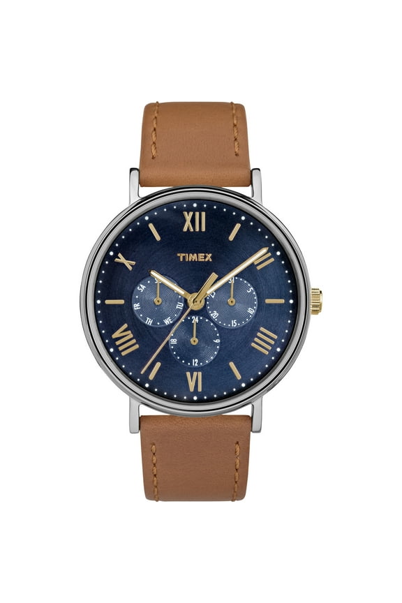 Unisex Southview 41 Multifunction Blue/Silver-Tone Watch, Tan Leather Strap