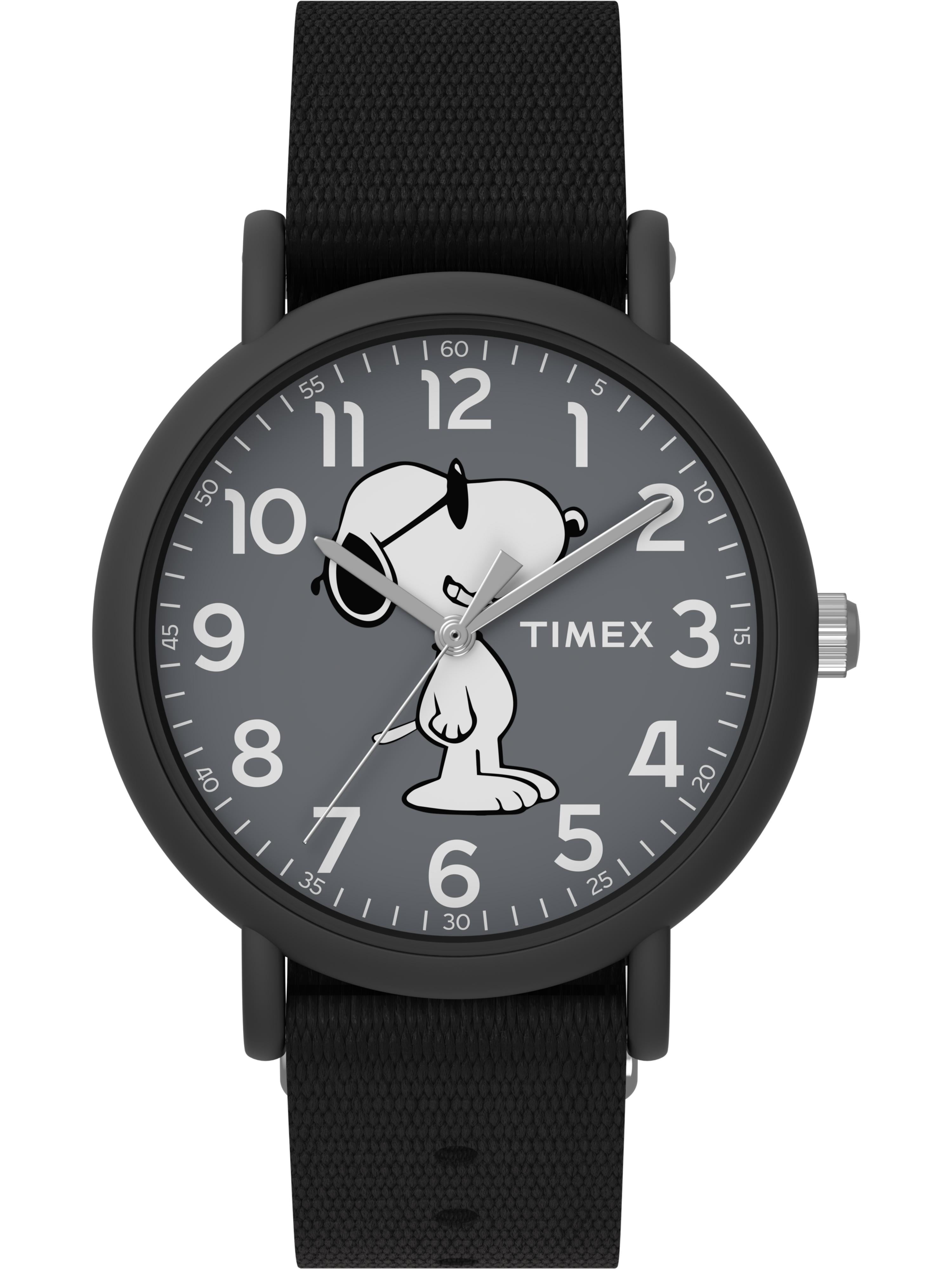 Timex Unisex Weekender 34mm Peanuts Snoopy Black Fabric Slip-Thru Watch