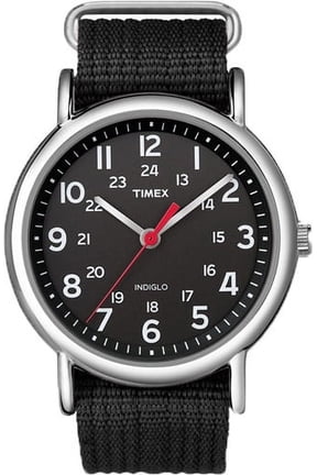 Unisex Weekender Black/Silver 38mm Casual Watch, Fabric Slip-Thru Strap