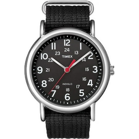 Timex Unisex Weekender Black/Silver 38mm Casual Watch, Fabric Slip-Thru Strap