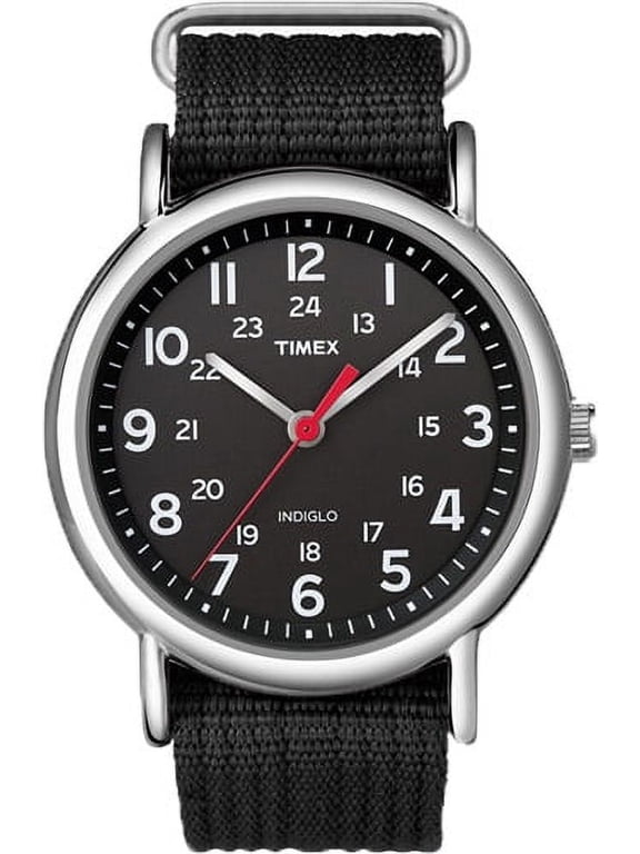Unisex Weekender Black/Silver 38mm Casual Watch, Fabric Slip-Thru Strap