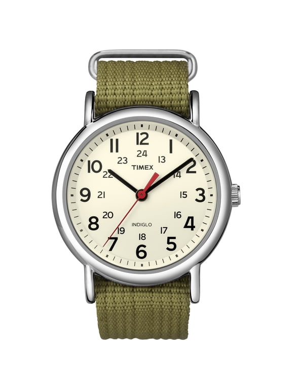 Unisex Weekender Olive/Cream 38mm Casual Watch, Fabric Slip-Thru Strap