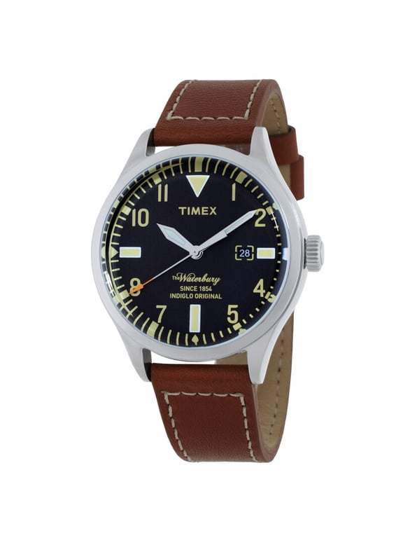 Waterbury Traditional 40mm Black Dial Brown Leather Mens Watch TW2P84000