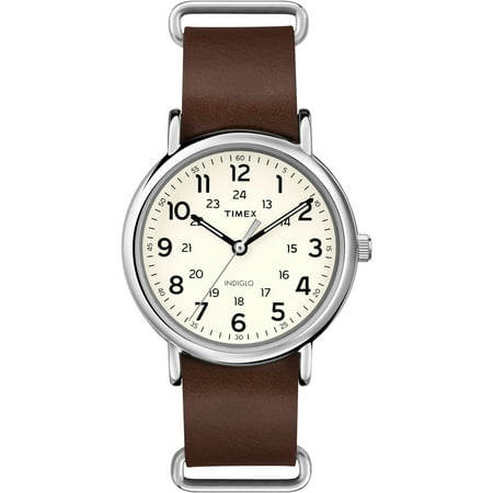 Timex Weekender 40 Watch, Brown Double-Layered Leather Slip-Thru Strap