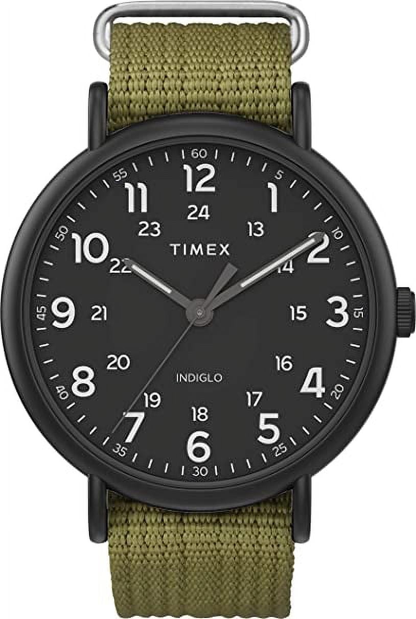 Timex Weekender XL 43 mm Men Black Case Olive Fabric Strap Watch