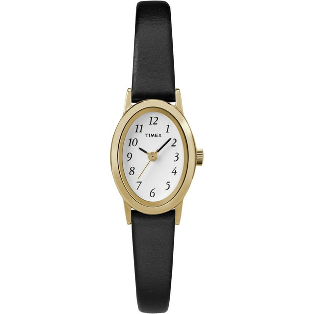 Timex Women's Cavatina Black/Gold-Tone 18mm Classic Watch, Leather Strap