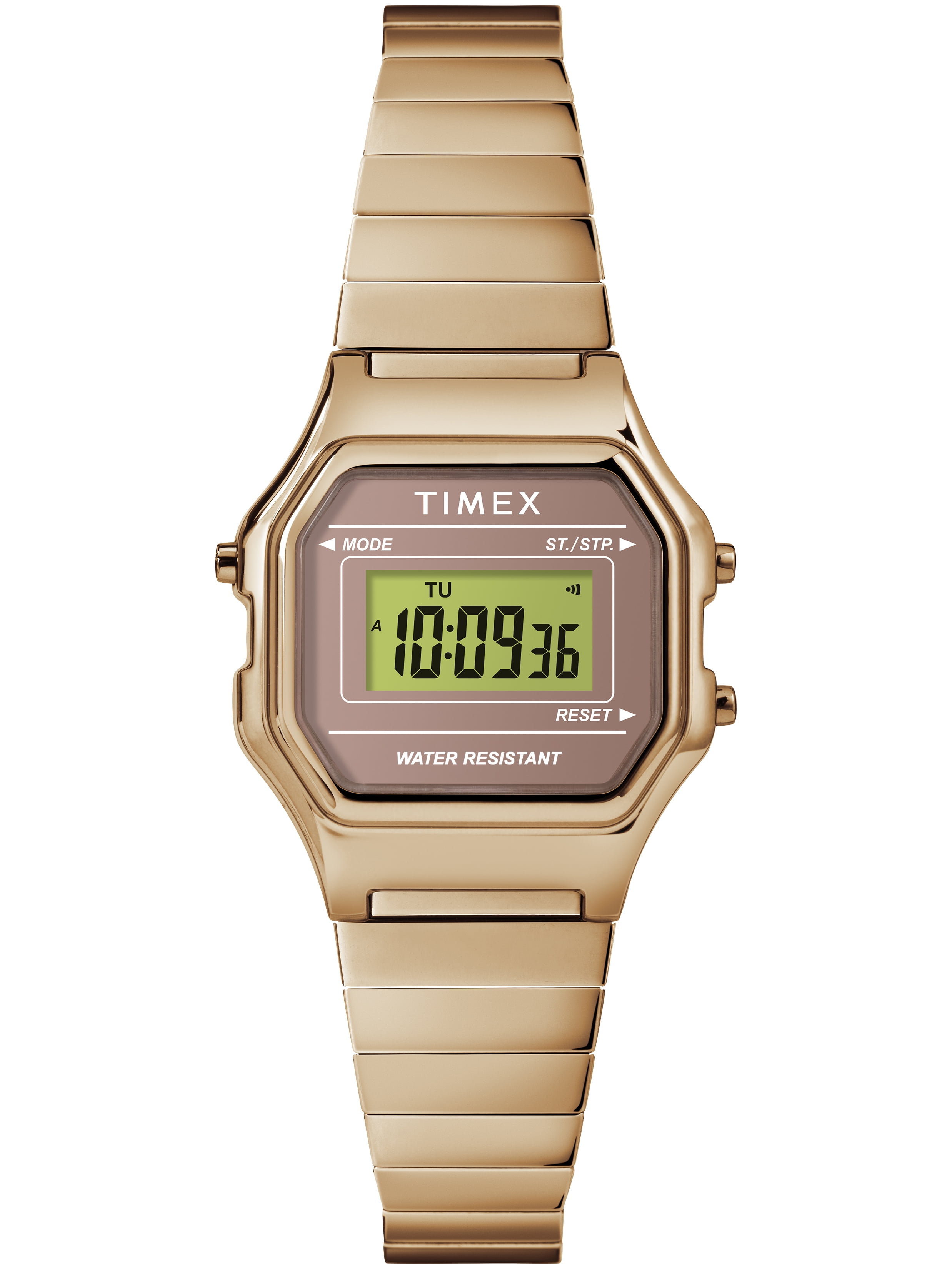 Timex Women s Classic Digital Mini Silver Tone Black Watch Stainless Steel Expansion Band Walmart