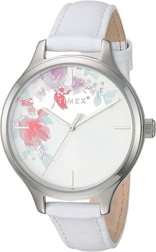 Timex Women's Crystal Bloom Swarovski  Brass Case/White Leather Watch TW2R66800
