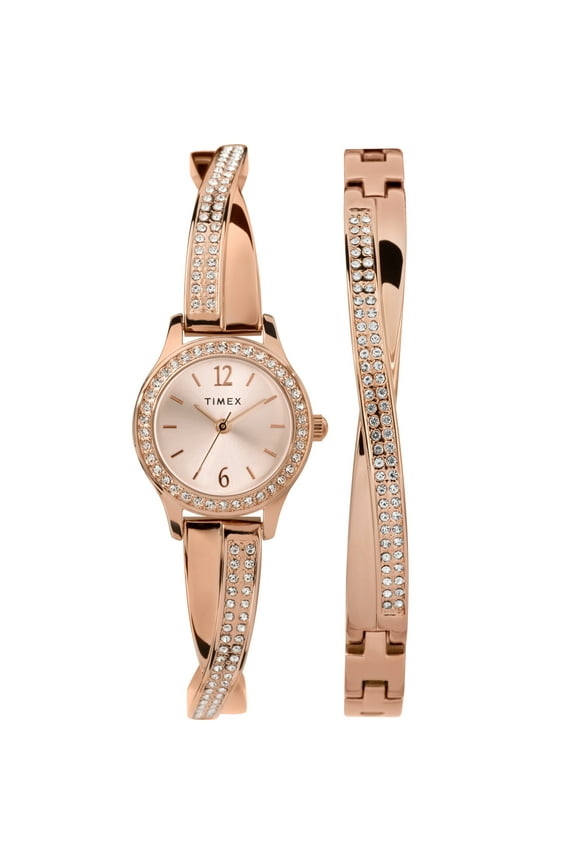 Women's Dress Crystal 23mm Watch & Bracelet Gift Set  Rose Gold-Tone