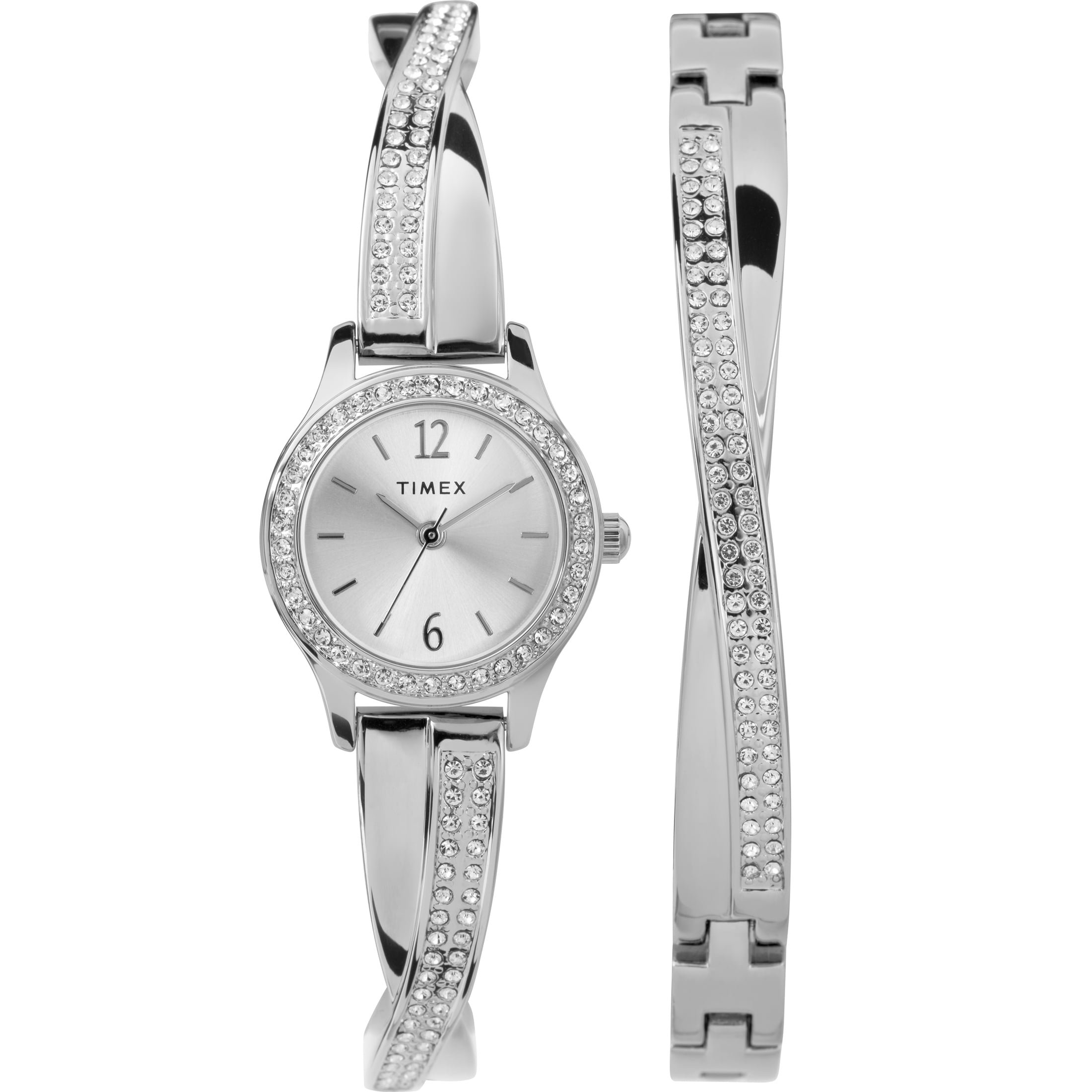 Timex Women's Dress Crystal 23mm Watch & Bracelet Gift Set – Silver ...