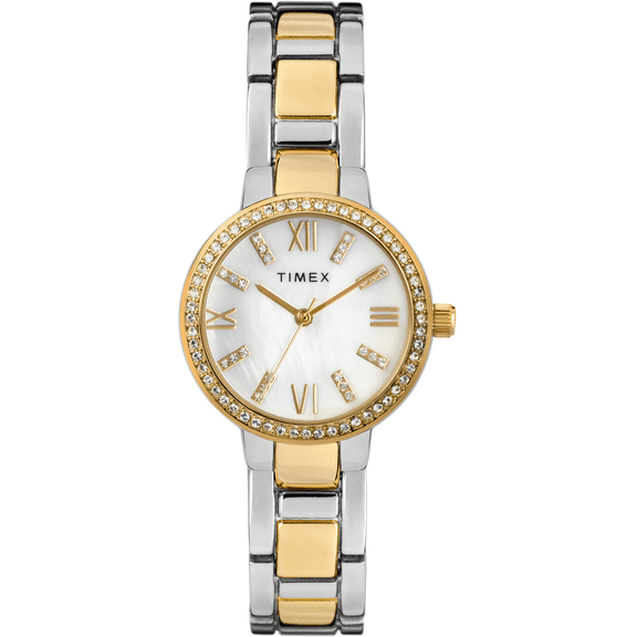 Timex Women's Dress Crystal 30mm Watch Mother of Pearl Dial with Two-Tone Bracelet