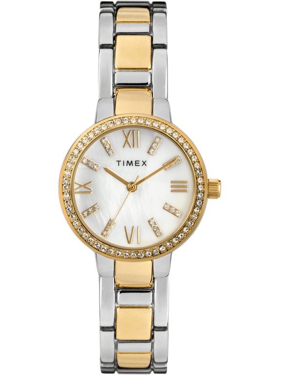 Women's Dress Crystal 30mm Watch Mother of Pearl Dial with Two-Tone Bracelet