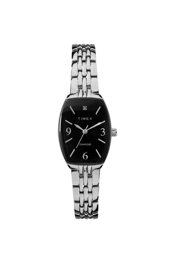 Women's Dress Tonneau 21mm Watch Black Dial with Silver-Tone Bracelet with Diamond Accent