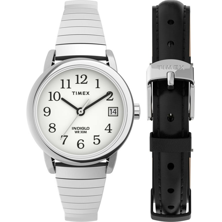 Timex watch women's top black leather strap