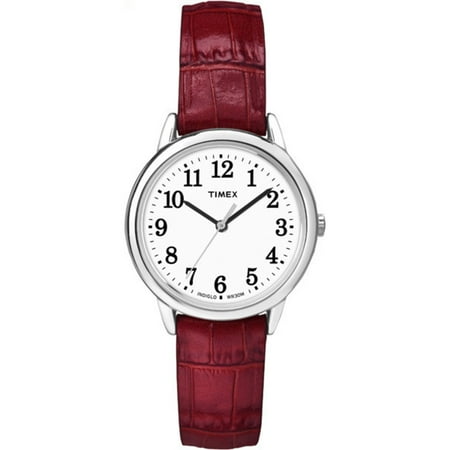 Timex Women's Easy Reader 30mm Watch – Silver-Tone Case White Dial with Red Croco Pattern Leather Strap