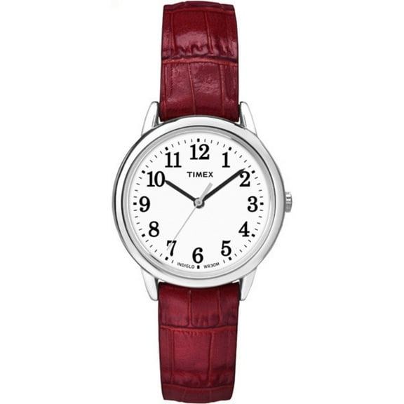 Timex Women's Easy Reader 30mm Watch – Silver-Tone Case White Dial with Red Croco Pattern Leather Strap
