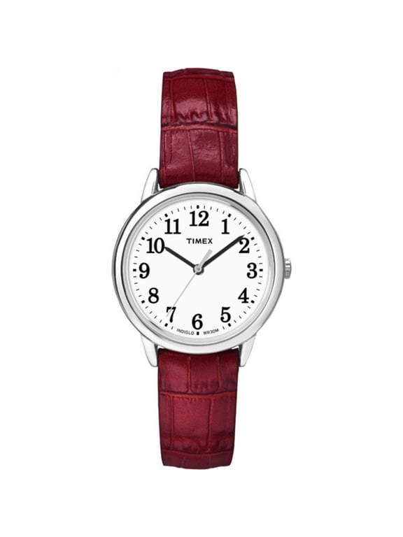 Women's Easy Reader 30mm Watch – Silver-Tone Case White Dial with Red Croco Pattern Leather Strap