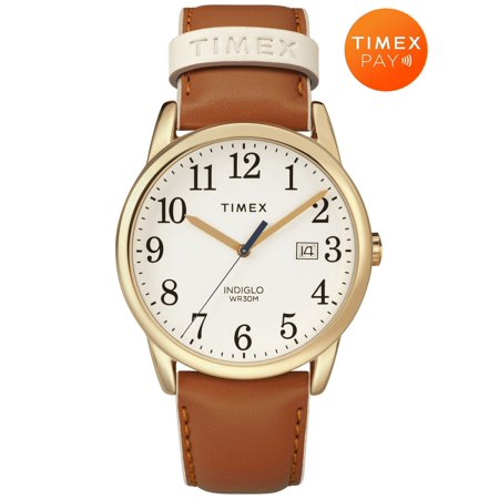 Timex Women's Easy Reader 38mm Color Pop with Timex Pay Contactless Payment – Cream Dial Gold-Tone Case with Brown Leather Strap