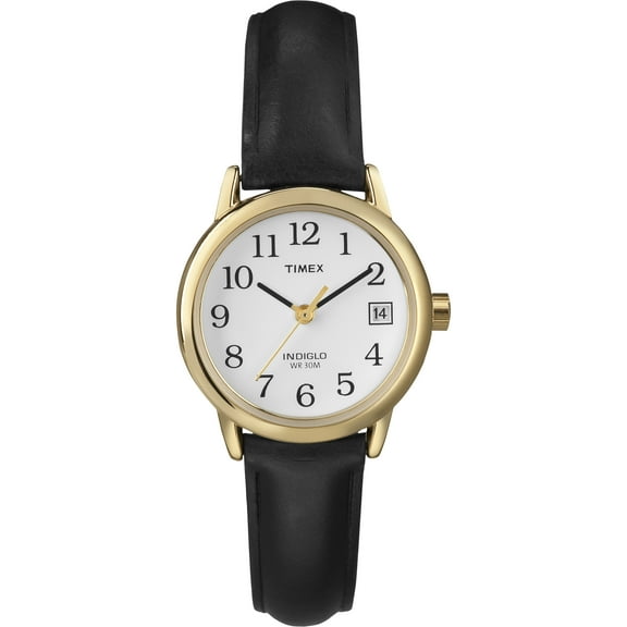 Timex Women's Easy Reader Date Black/Gold/White 25mm Casual Watch, Leather Strap