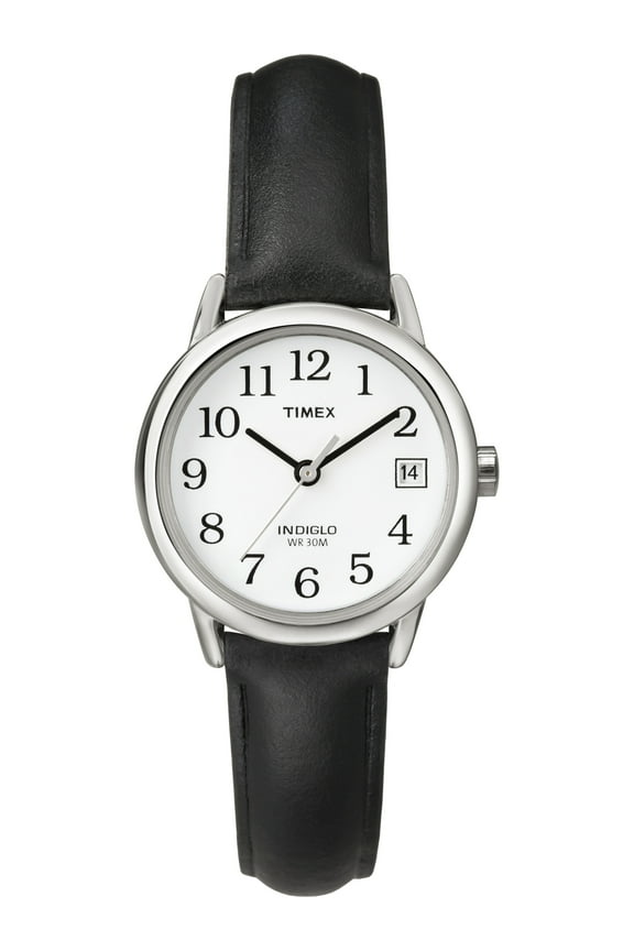 Women's Easy Reader Date Black/Silver/White 25mm Casual Watch, Leather Strap